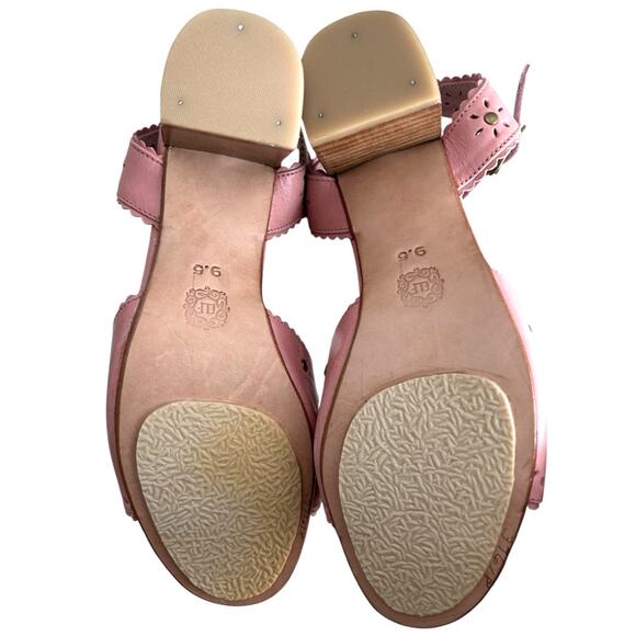ELF Paloma Leather Heel Sandal Womens 9.5 Pink Ankle Strap Studded Hand Made NEW - Picture 5 of 6